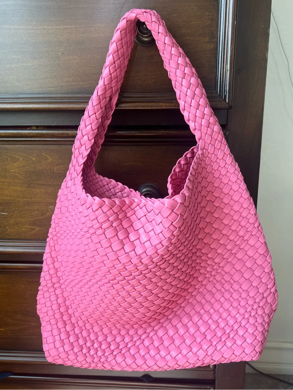 Antik Kraft Parker Woven Vegan Leather Hobo Bag Fuchsia Pink Braided Magnet Tote